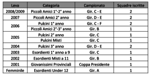 prospetto delle iscrizioni ai campionati FIGC